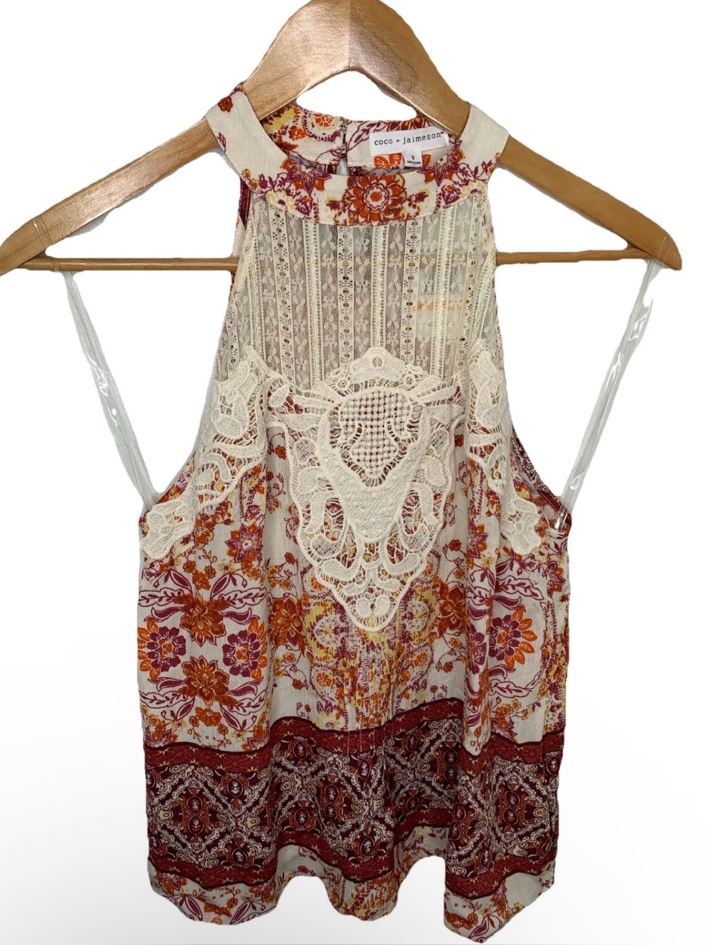 Coco + Jaimeson New Sz Small Halter Top Floral Boho Lace Embroidered Whimsigoth